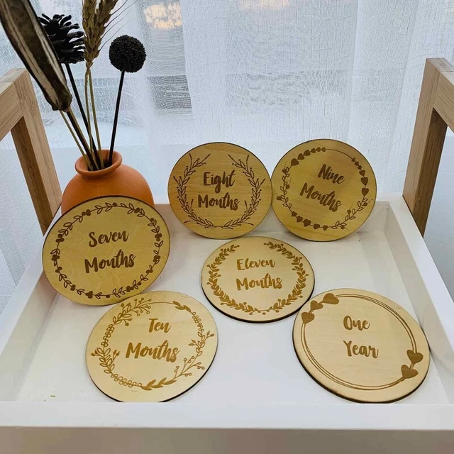 12 Pcs/Set Baby Wooden Cards Teether Monthly Recording Birth Cards Toy