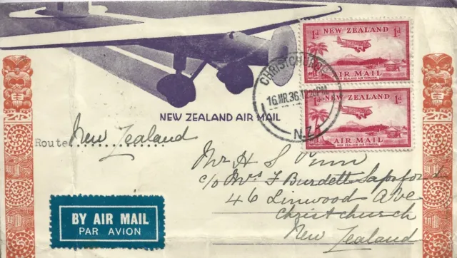 New Zealand First Flight Christchurch - Blenheim 1936 With Crease