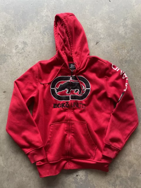 Vintage Ecko Unltd Baggy Skater Hoodie Men’s Small Red Zip Up Logo Y2K Rare