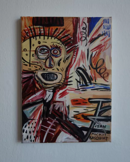 Fine unique painting – Expressive portrait, signed Jean Michel Basquiat w COA