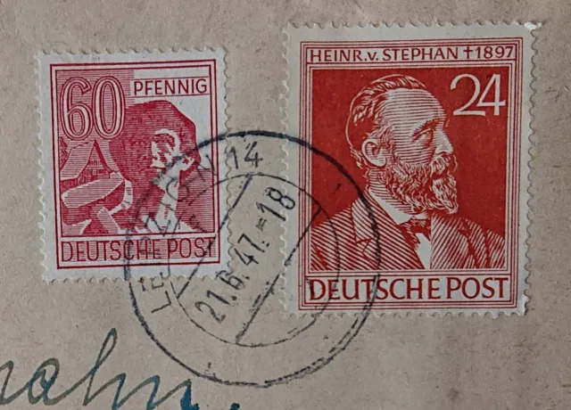 Allied occupation, Heinrich von Stephan, 21.6.1947, Leipzig, Kiel registered letter