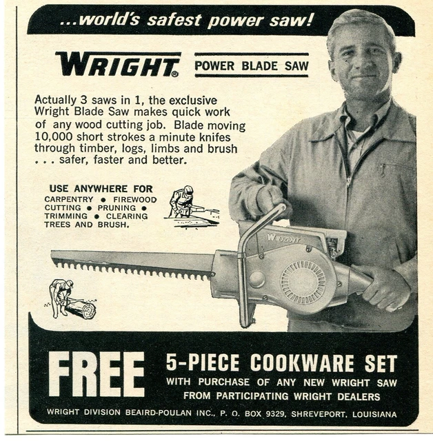 1966 small Print Ad of Beaird-Poulan Wright Power Blade Saw 1966 small Print Ad of Beaird-Poulan Wright Power Blade Saw