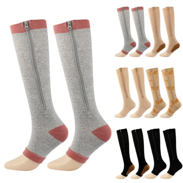 1 Pair Zipper Compression Socks Open Toe Calf Stockings For Adults Mens Womens`
