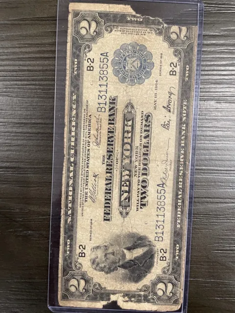 1918 $2 Federal Reserve Bank Note Richmond - "Battleship" New York Rare Note