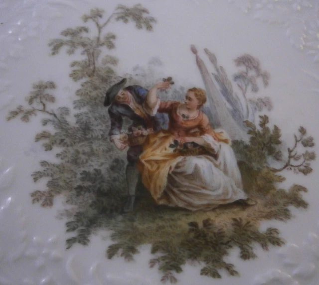 Antique 19thC Meissen Porcelain Watteau Scene Plate Porzellan Teller Scenic
