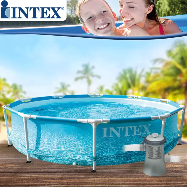 Intex 305x76 Swimming Pool mit Pumpe Frame Schwimmbecken Schwimmbad Familypool