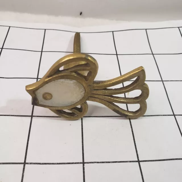 Mother Of Pearl Inlaid Brass Fish Knob Handle Door Drawer Pull Hardware