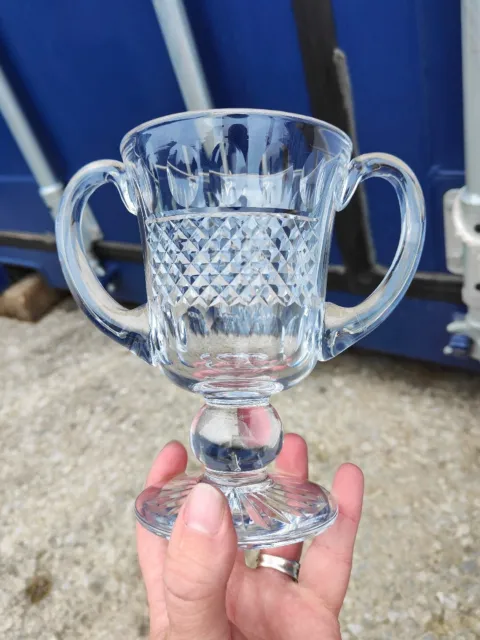 Vintage Hand Made Lead Crystal Glass Trophy Urn Loving Cup Retro Drinking Art