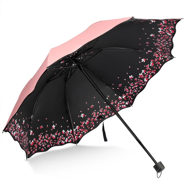 Sakura Windproof Anti Rain/Sun Folding Umbrella (Pink)