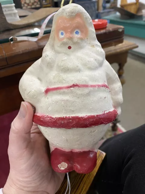 Vintage Pulp Egg Carton Papier Mache White & Red Santa Claus 7 1/2” Tall