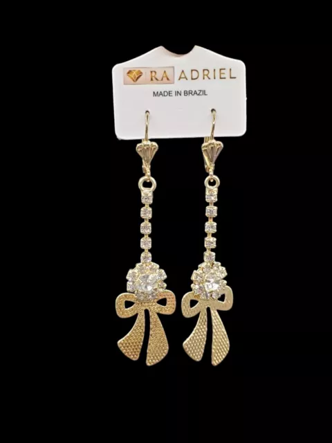 18K Gold Plated Rhinestone Bow Dangle Earrings Adriel Jewelry Design