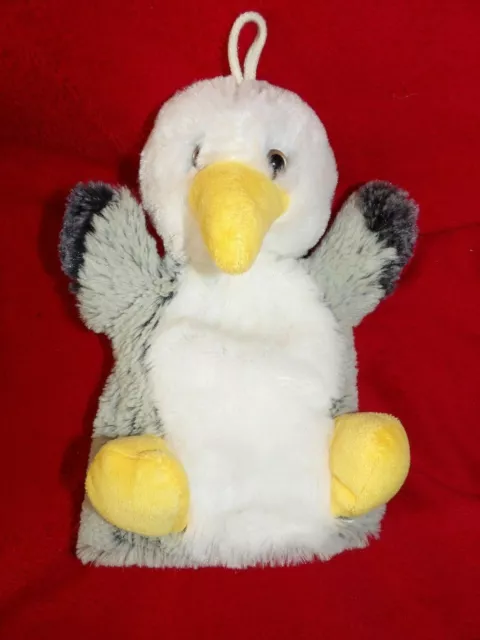 Doudou Marionnette Roda Rodadou Cigogne Chiné Beige et Gris Bec Patte Jaune