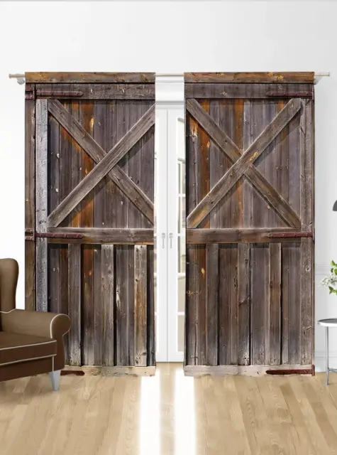 2pcs Wooden Curtain, Rustic Curtains Vintage Wood Barn Door Old Garage Door