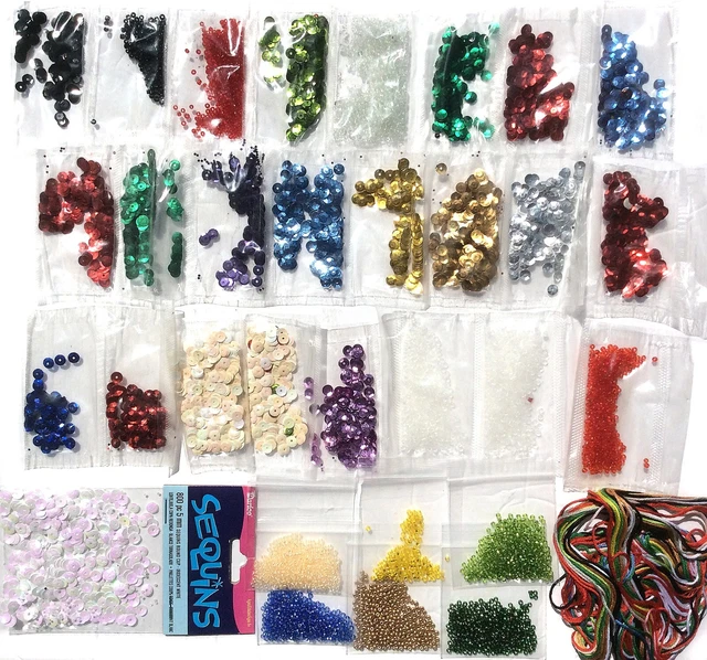Lot of 32: Bucilla Sequins, Seed Beads, Embroidery Floss, Extras for Felt Kits Lot of 32: Bucilla Sequins, Seed Beads, Embroidery Floss, Extras for Felt Kits