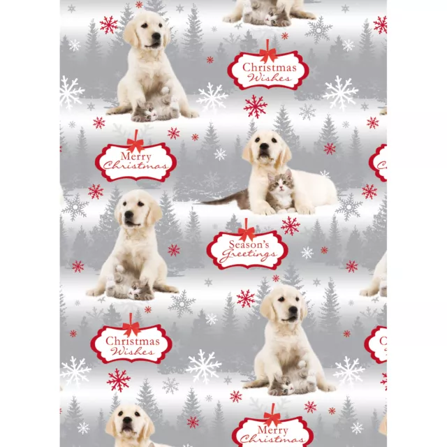 'In the Snow' Labrador Puppy dog & Kitten Cat Xmas gift wrap 6 sheets & 6 tags