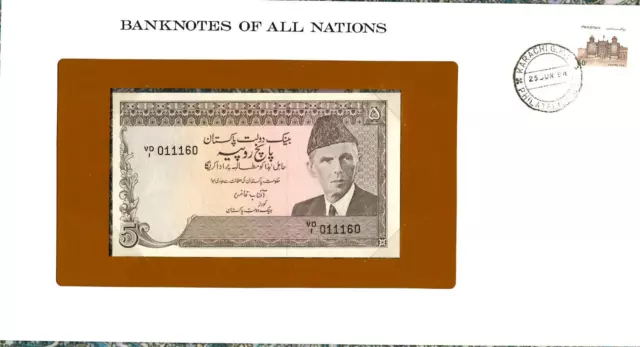 Banknotes of All Nations Pakistan 1984 5 Rupee P-38a.1 UNC LOW# VD/I 011160