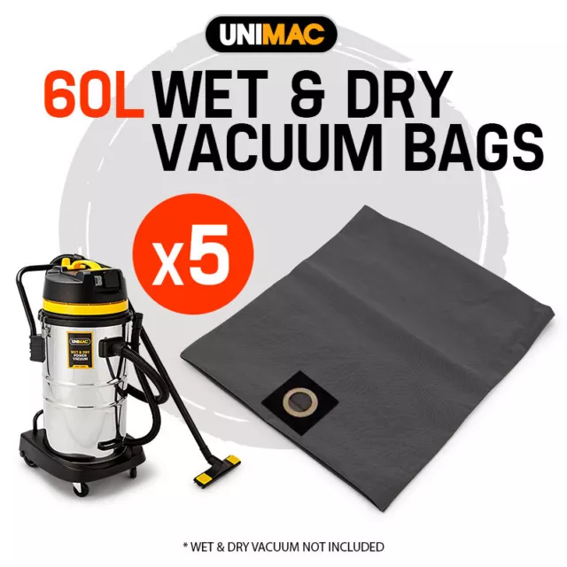 UNIMAC 60L Wet & Dry Vacuum Cleaner- 5x Paper Filter bags Dust Replacement