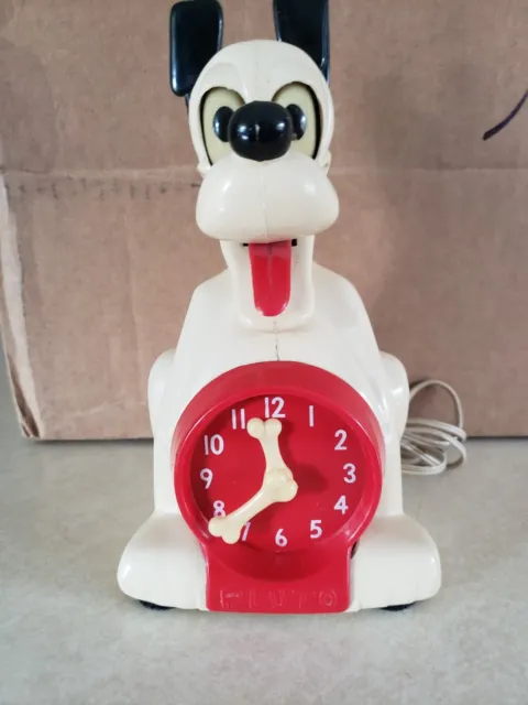 Vintage 1950's Disney Rare White Pluto Animated Allied Mfg Electric Clock WORKS.