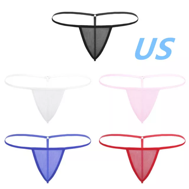 US Sexy Men Mesh See through G-String Briefs Micro Bikini T-back Thong Underwear