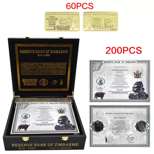200pcs/box and 60 Gold Bar 100 Trillion Dollar Silver Zimbabwe Certificate & UV