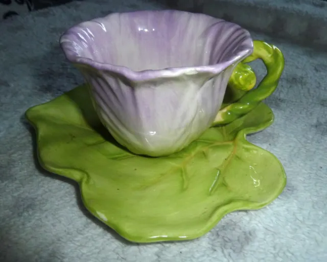 Vintage flower shaped cup and leaf shaped saucer for fairies and children