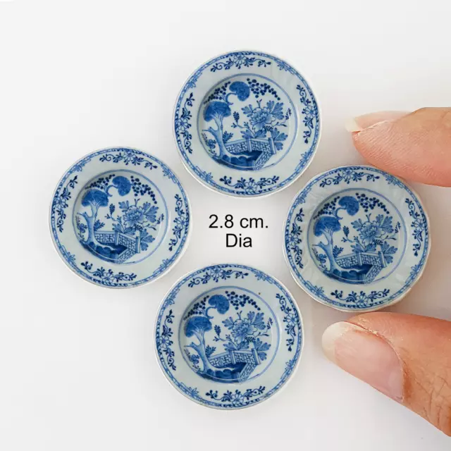 Miniatures Ceramic Vintage Blue Delft Chinoiserie Plates Collectables Set 4 Pcs