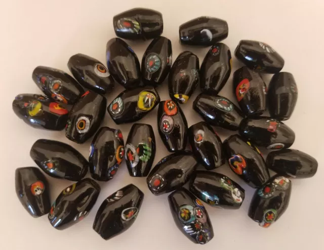 30 pcs Black Mosaic Glass 20mm Oval Vintage Macrame Craft Jewelry Beads