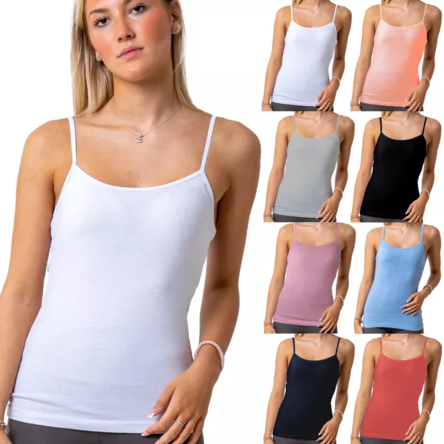 Ladies Stretch Plain Strappy Vest Cami Women's Tank Top Cotton Cami High  Quality