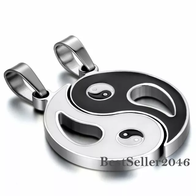 Stainless Steel Lucky Taiji Yin Yang Charm Couple Pendant Necklace with Chains