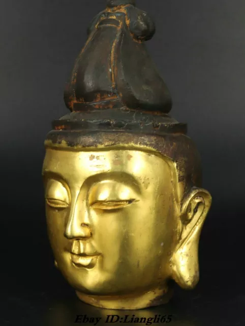 5,5 "Alter Tibet Buddhismus Bronze Gold Shakyamuni Buddha Kopf Statue 3