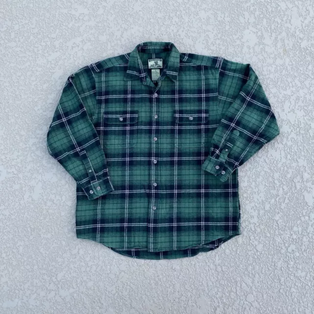 Field & Stream Shirt Mens L Green Plaid Flannel Heavy Cotton Outdoor