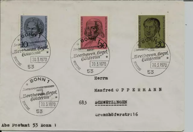 BRD FDC MiNr 616-618 (16) "200. Geburtstag von Beethoven, Hegel und Hölderlin"