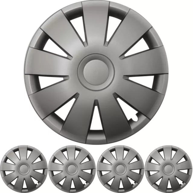 4x Premium Design Copricerchi Coprimozzi 15 Pollici " Nefryt " IN Grigio