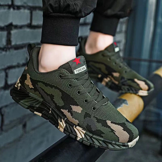 Mens Camouflage Sneakers Breathable Sports Shoes Lightweight (Army Green 41)