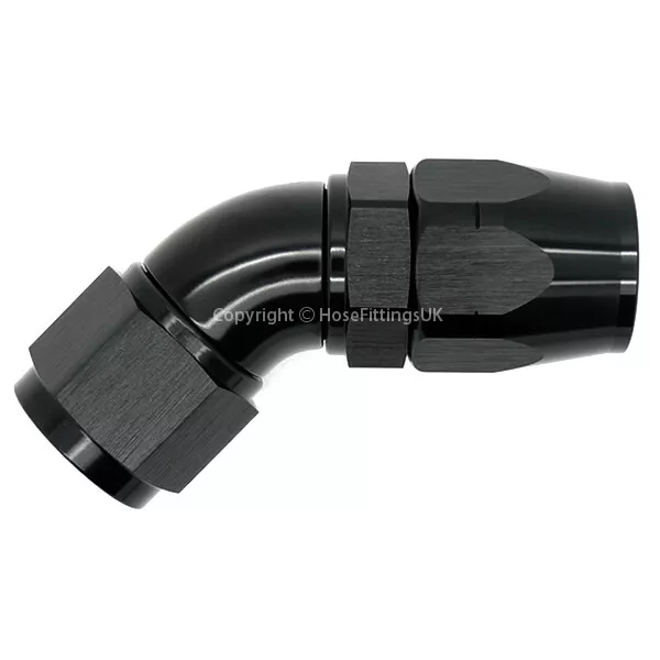 AN-6 6AN BLACK 45 DEGREE Swivel FULL FLOW CUTTER Fuel Oil Braided Hose Fitting