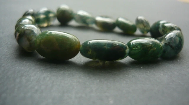 Bracelet Perles Agate Mousse Fait Main - Sur Mesure, Pierre Naturelle Verte, élastique, Fabriqué En France