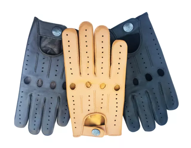 Gants De Conduite En Cuir De Mouton Véritable Pour Homme - Style Rétro, Couleur Fauve