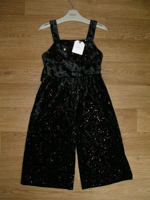 BNWT NEXT Girls Black Glitter Dressy Velour Playsuit  Party Suit Age 3 98cm NEW