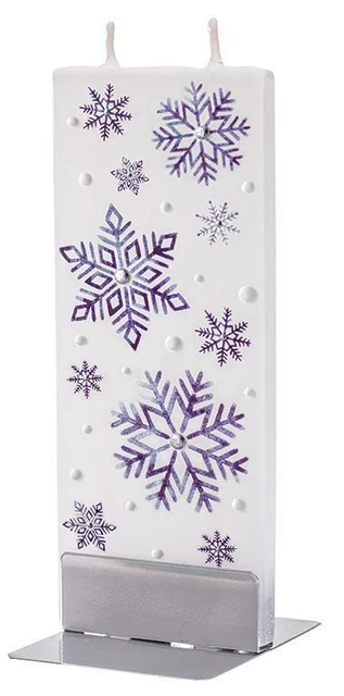 Vela plana delgada de mecha doble hecha a mano Flatyz - copos de nieve azules y púrpuras