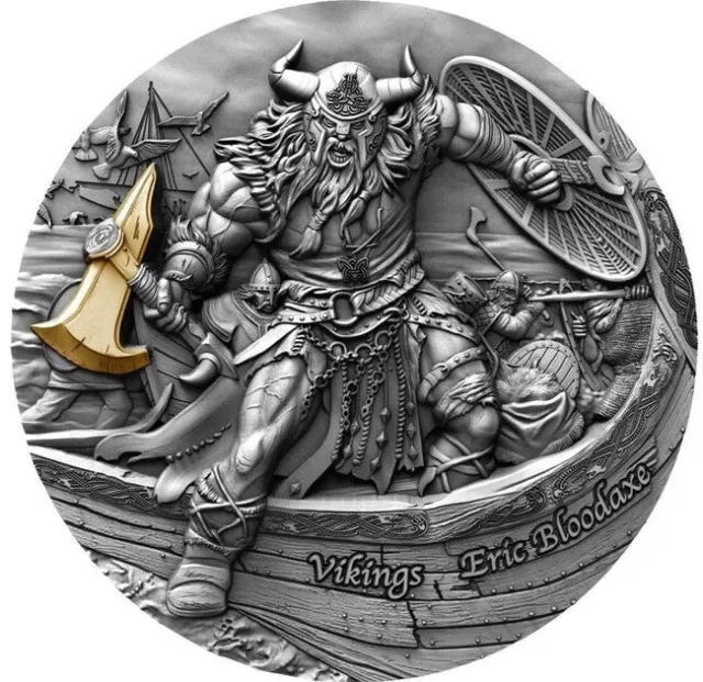Eric Bloodaxe Vikings 2 oz Antique finish Silver Coin 5$ Niue 2020 PCGS MS70