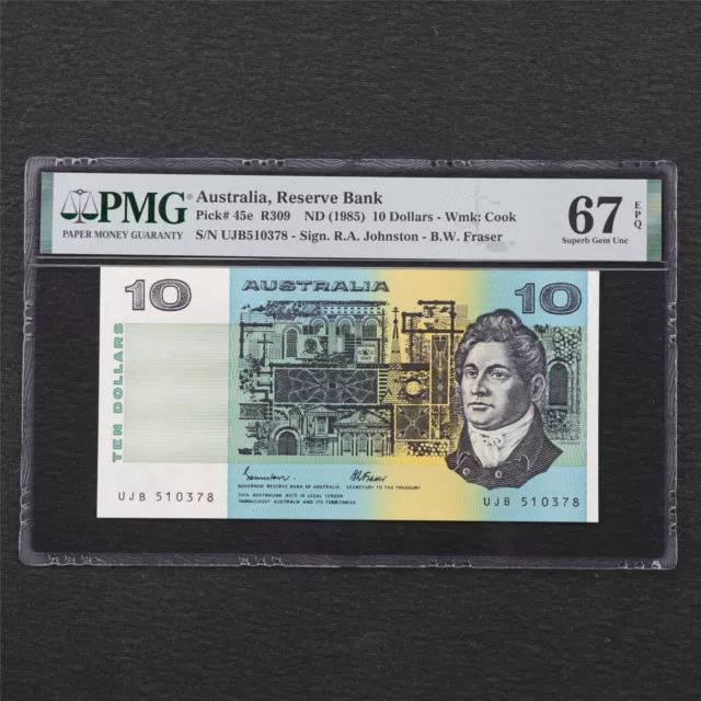 1985 Australia Reserve Bank 10 Dollars Pick#45e PMG 67 EPQ Superb Gem UNC