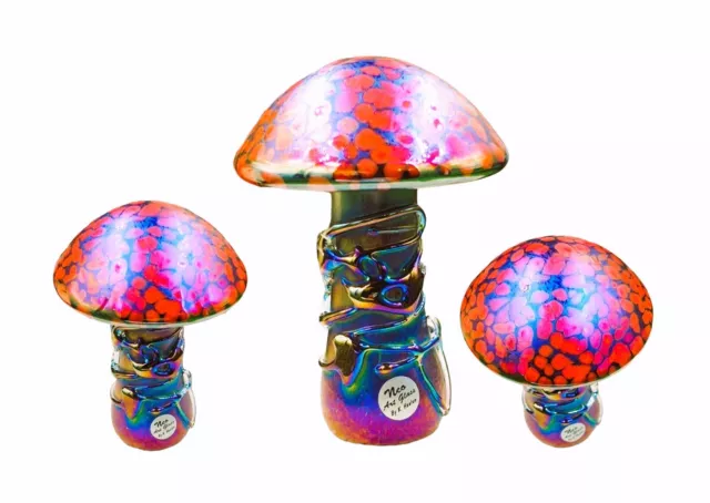 Neo Art Glass handmade red iridescent mushroom paperweight ornament