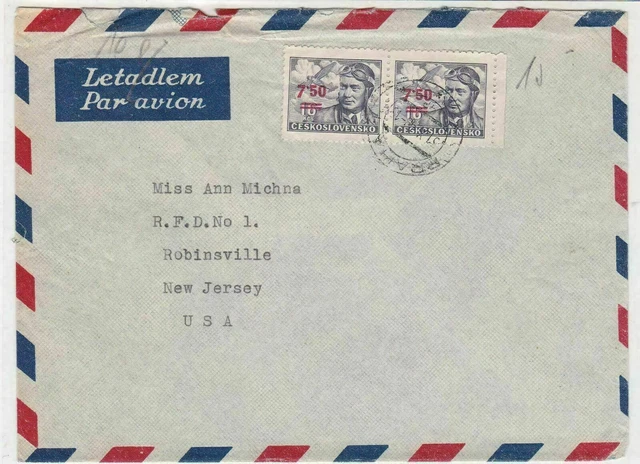 czechoslovakia 1950s airmail stamps cover ref 19670