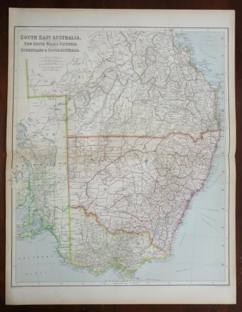 Southeast Australia New South Wales Queensland 1914 Philip scarce fine large map