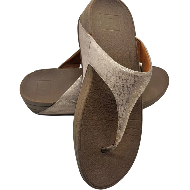 FitFlop Rose Gold Metallic Wedge Sandals Sz 7 Flip Flops Platform Cruise Comfort