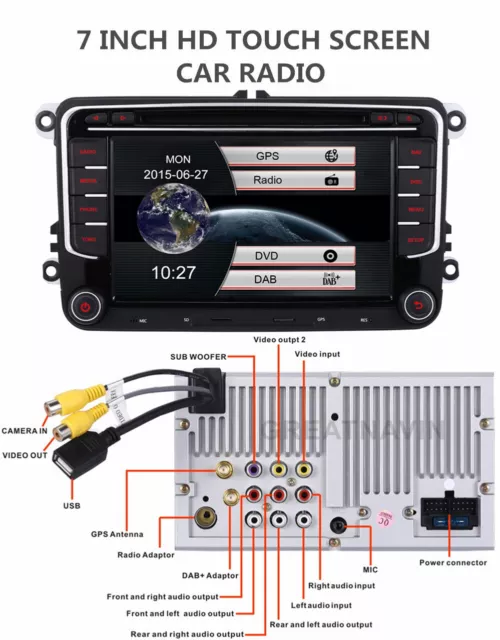 Car Radio Stereo for VW Transporter T5 Golf Mk5/6 Polo DVD Sat Nav GPS DAB+ BT 3