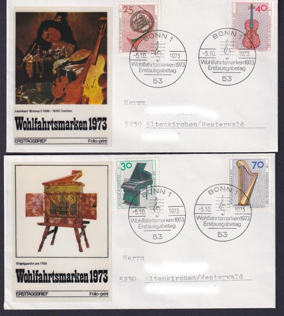 Bund 2 FDC`s mit 782-785 Wohlfahrt Musikinstrumente kompl. Satz ESST Bonn