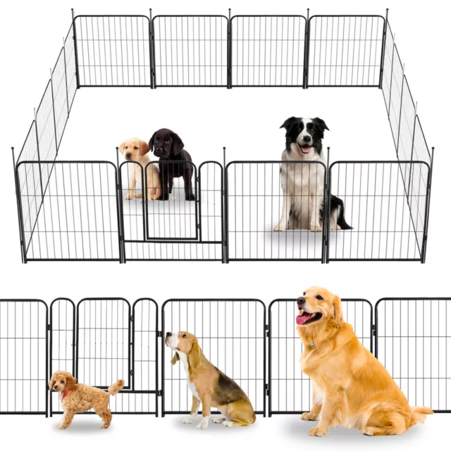 Dog Playpen 16 Panels Pet Fence Metal 24" Exercise Pen Puppy Playpen Out/Indoor