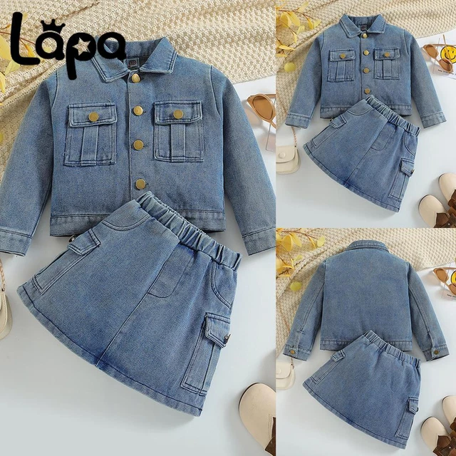 Baby Girls Demin Winter Outfits Kids Coat Tops Mini Skirt 2PCS Sets Clothes UK