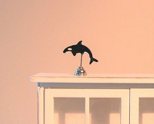 Original OOAK Mini Dollhouse  Wood ORCA WHALE Statue N Woolmer